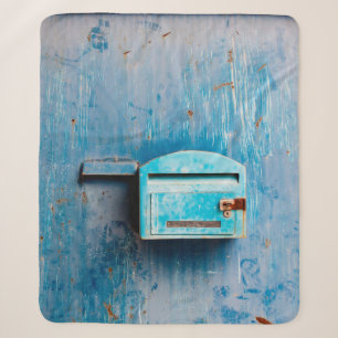 Old mail box on doorantique, background, blue, box sherpa blanket