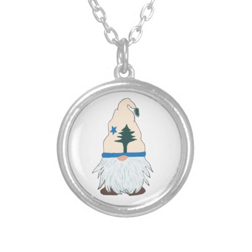 Old Maine Flag Gnome Silver Plated Necklace