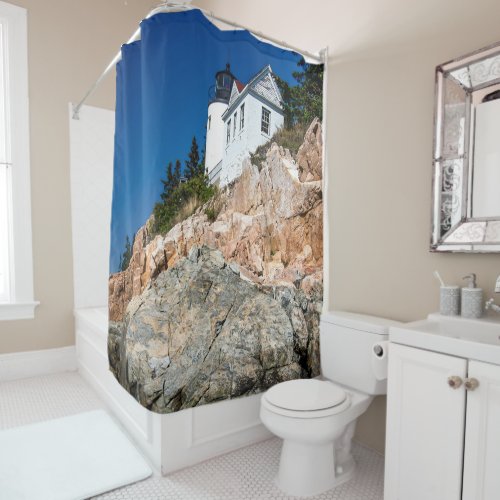 Old Maine Lighthouse  Seashore Rock Shower Curtain