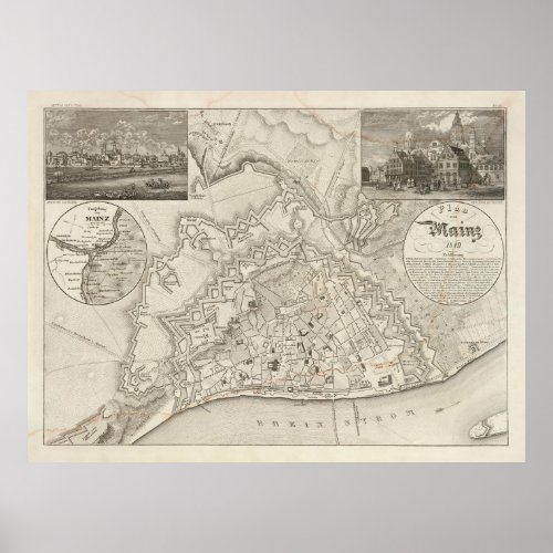 Old Mainz Germany Map 1860  Poster