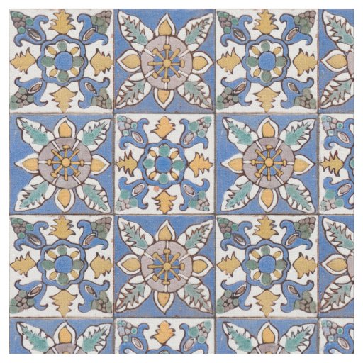 Old Majolica Wall Tiles Pattern painted by hand Fabric