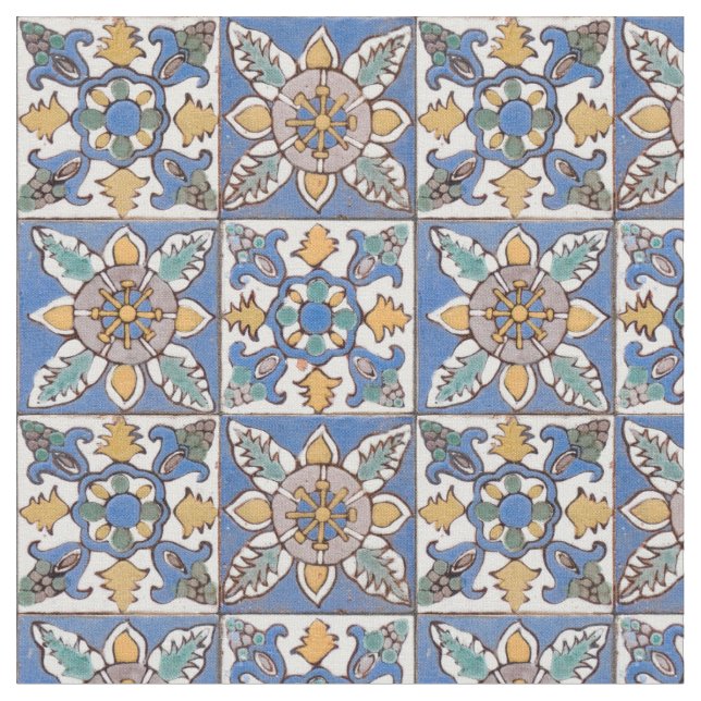Old Majolica Wall Tiles Pattern painted by hand Fabric (Close Up)