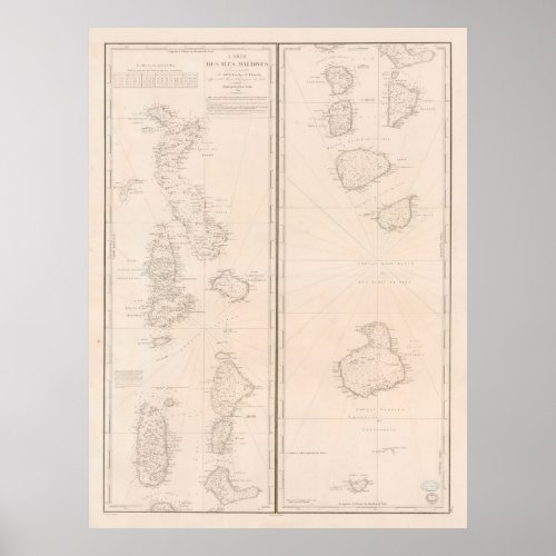 Old Maldives Islands Map 1841 Vintage Maldivian  Poster