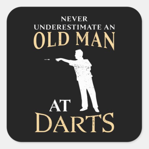 Old Man at Darts Funny Dartist Gift Dad Square Sticker