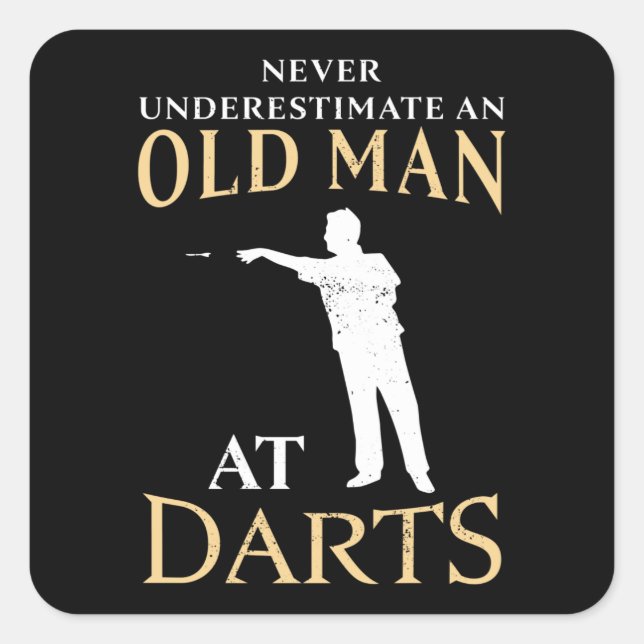Old Man at Darts Funny Dartist Gift Dad Square Sticker (Front)
