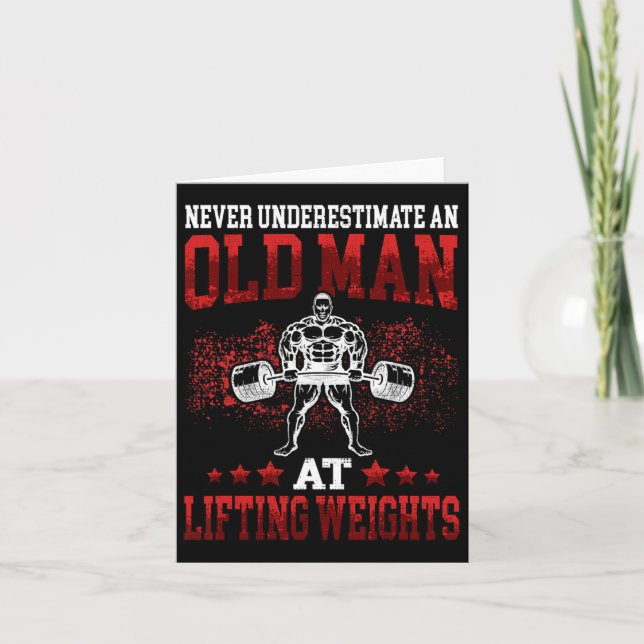 Old Man At Lifting Weights Workout Fitness Gym 1  Card (Front)