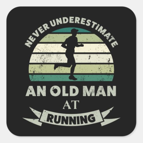 Old Man at Running Funny Runner Dad Gift Square Sticker