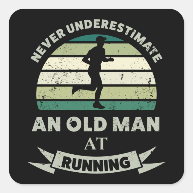 Old Man at Running Funny Runner Dad Gift Square Sticker (Front)