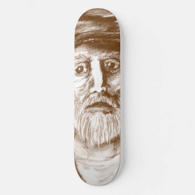 Old Man Brown Charcoal Drawing Skateboard Deck (Front)