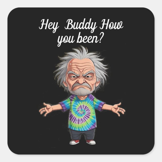 Old man Chibi with arms outstreched  Square Sticker (Front)