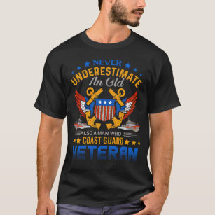 Old Man Coast Guard Boat American Flag Vintage T-Shirt