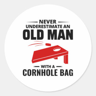 Old Man Cornhole Bean Bag Toss Outdoor Lawn Game Classic Round Sticker