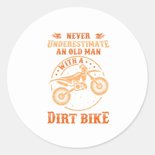 Old Man Dirt Bike Biker Motocross Motorcycle Gift Classic Round Sticker