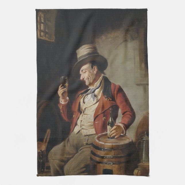Old Man Drinking Beer Painting Towel (Vertical)