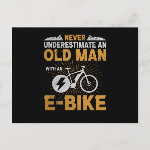 Old Man E_Bike Old Men Bicycling Bike Ride Postcard