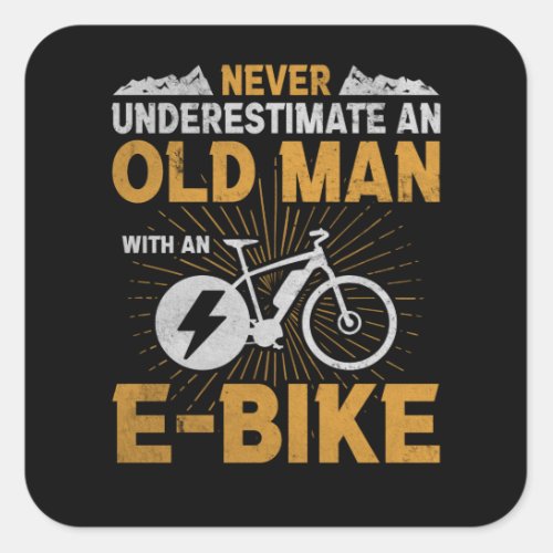 Old Man E_Bike Old Men Bicycling Bike Ride Square Sticker
