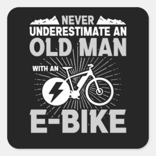 Old Man E-Bike Old Men Bicycling Bike Ride Square Sticker