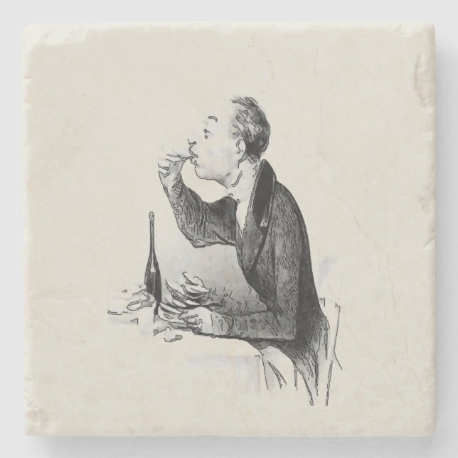 Old Man Eating Oysters Stone Coaster (Front)
