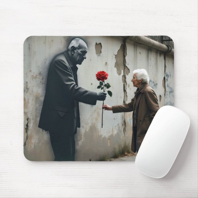 Old Man Graffiti With Red Rose Mouse Pad (With Mouse)