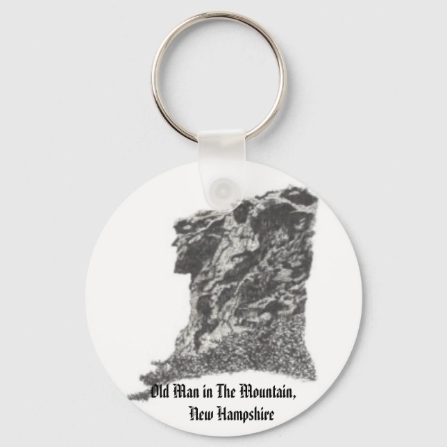 Old Man in The Mountain, NH- Artist's Pen Sketch Keychain (Front)