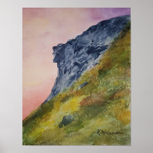 Old Man in the Mountain NH Watercolor Poster