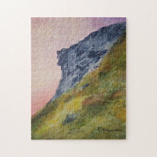Old Man in the Mountain NH Watercolor Poster Jigsaw Puzzle