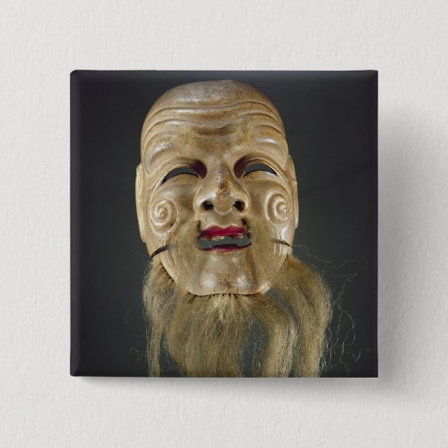 Old Man Mask, Noh Theatre Pinback Button (Front)