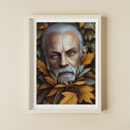 Old Man of Autumn Leaves Digital Art Poster