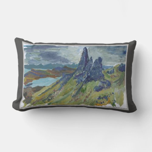 Old Man of Storr Isle of Skye Painting  Lumbar Pillow