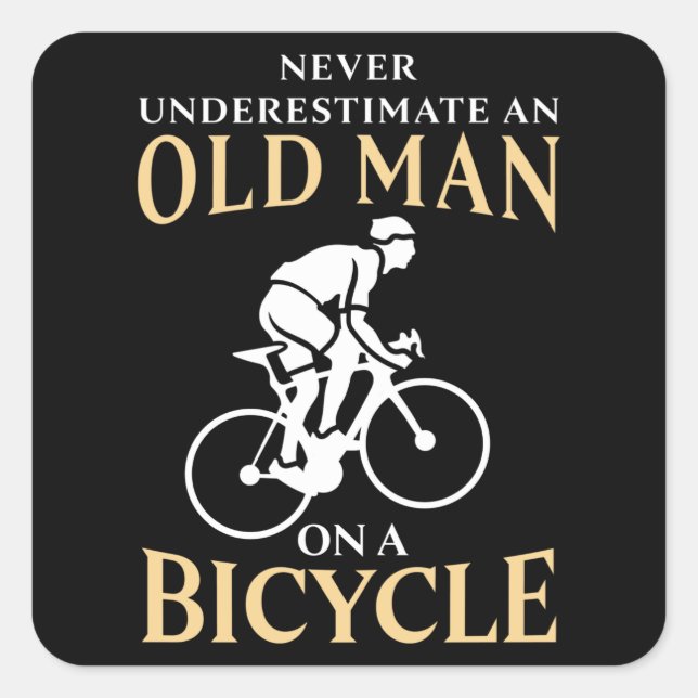 Old Man on a Bicycle Funny Cycling Gift Square Sticker (Front)