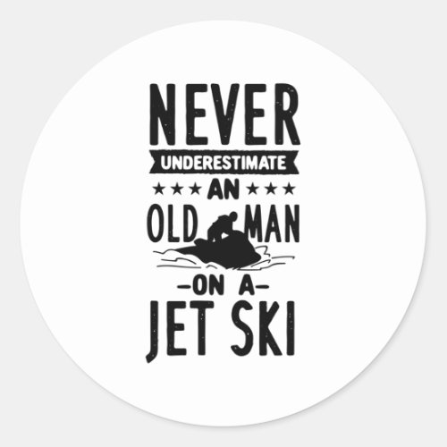 Old Man On A Jet Ski  Classic Round Sticker