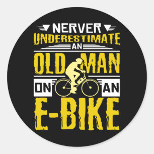 Old Man On E-bike Classic Round Sticker