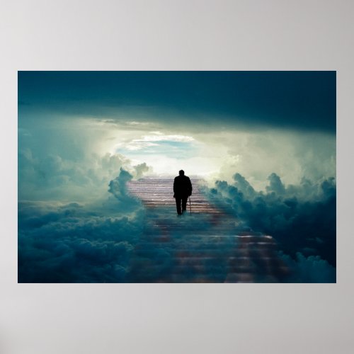 Old Man on Stairway to Heaven in the Clouds Poster