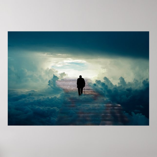 Old Man on Stairway to Heaven in the Clouds Poster (Front)