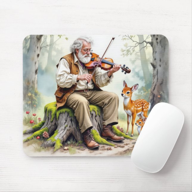 Old Man Playing a Fiddle In The Forest Mouse Pad (With Mouse)
