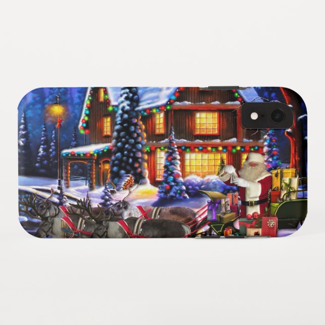 Old Man Santa Claus and Reindeer Case-Mate iPhone Case (Back (Horizontal))