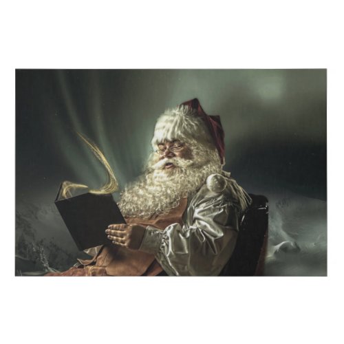 Old Man Santa Claus Reading His List Faux Canvas Print
