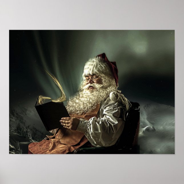 Old Man Santa Claus Reading His List Poster (Front)