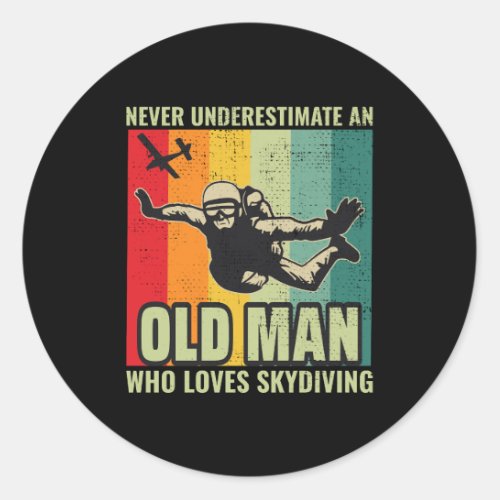 Old Man Skysurfing Skydiving Skydive Parachuting Classic Round Sticker