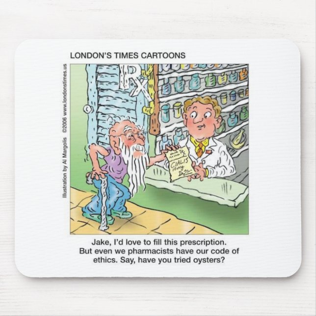 Old Man & The Pharmacy Funny Offbeat Cartoon Gifts Mouse Pad (Front)
