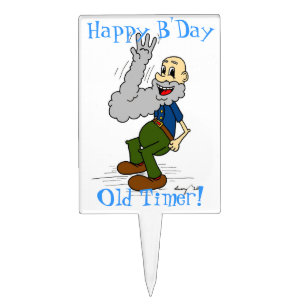 Old Man Waving Beard "Happy B'Day" Cake Topper