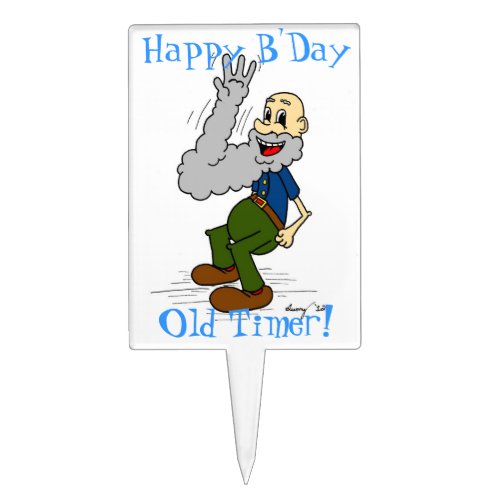 Old Man Waving Beard Happy BDay Cake Topper