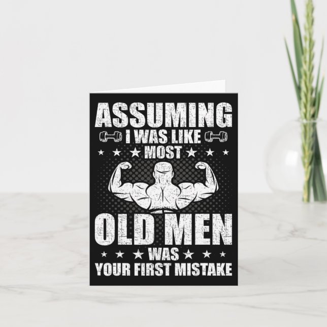 Old Man Weightlifting Bodybuilding Weightlifting W Card (Front)