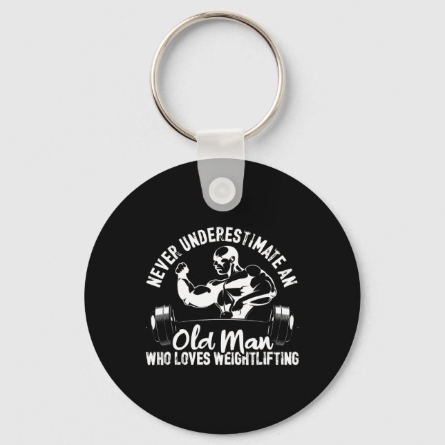 Old Man Who Loves Weightlifting Bodybuilding Worko Keychain (Front)