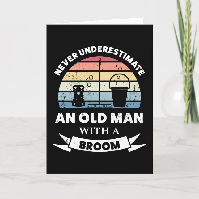 Old man with a Broom Funny Cleaning Gift Card (Front)