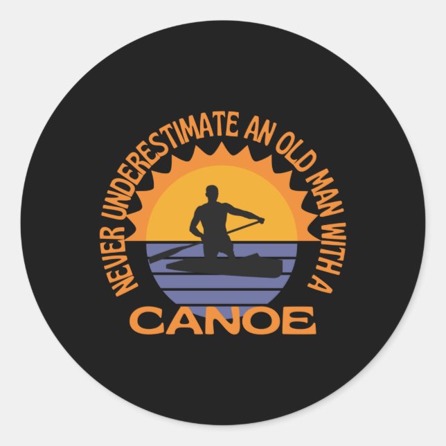 Old Man With A Canoe Canoeing Canoes Classic Round Sticker (Front)