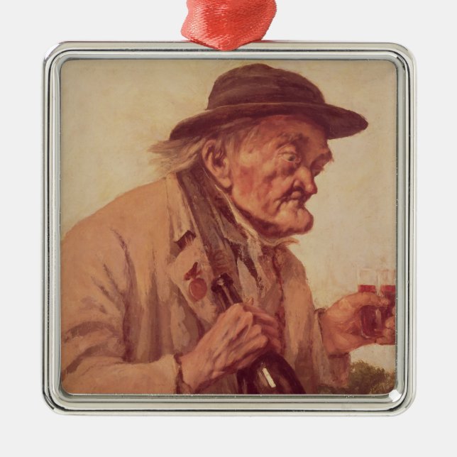 Old Man with a glass of wine Metal Ornament (Front)