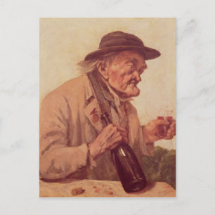 Old Man with a glass of wine Postcard