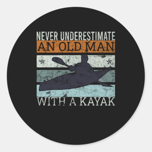 Old Man With A Kayak Kayaking Paddle Classic Round Sticker