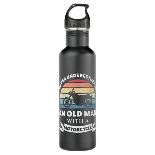 Old Man with a Motorcycle Funny Gift Dad Stainless Steel Water Bottle